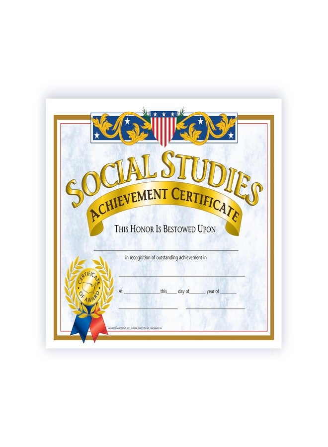 Hayes Social Studies Achievement Certificates, Gold-Bordered Awards with Light Blue Marbled Design, Customizable Award for Students, Full-Color Glossy Design, 8.5" x 11" - 30 Pack - Image 2